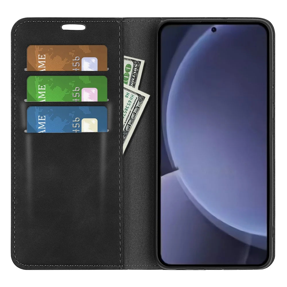 For Samsung Galaxy S25+ Case Skin-Touch Leather Wallet Phone Cover - Black - 2