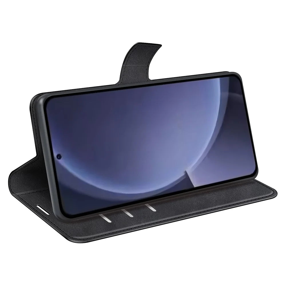For Samsung Galaxy S25+ Stand Case Anti-Scratch Calf Texture Leather Phone Cover - Black - 3