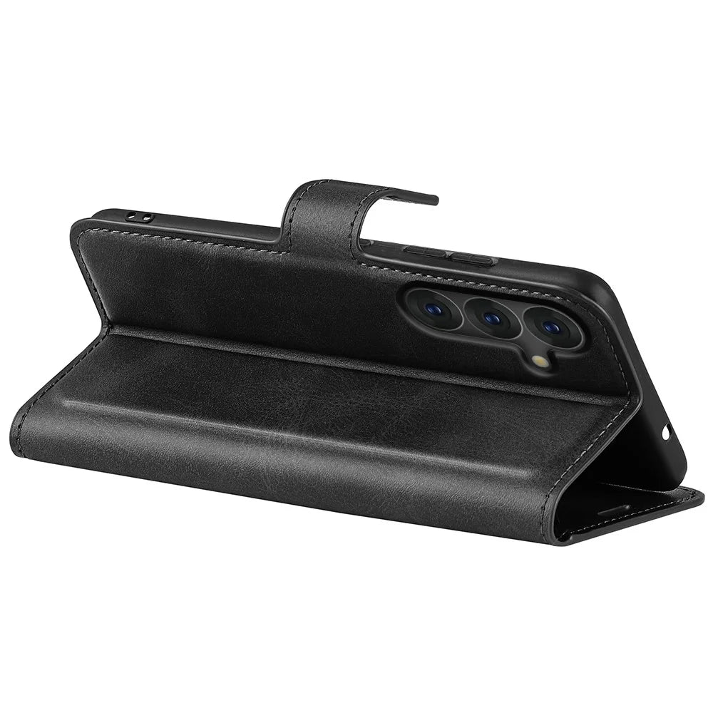 For Samsung Galaxy S25+ Stand Case Anti-Scratch Calf Texture Leather Phone Cover - Black - 4