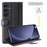 For Samsung Galaxy S25+ Case Genuine Split Leather Phone Cover with Wallet Stand - Black - 6