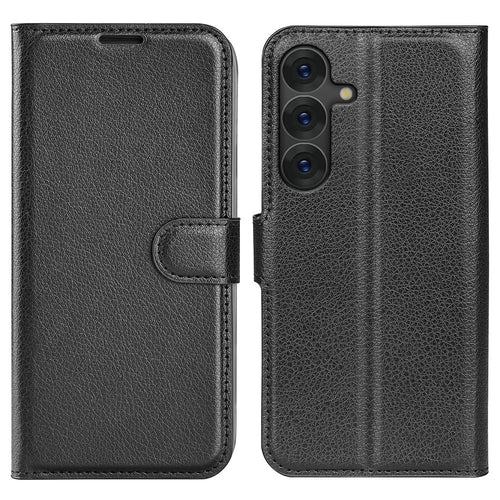 For Samsung Galaxy S25 Case Litchi Texture Shockproof Leather Wallet Phone Cover - Black - 1