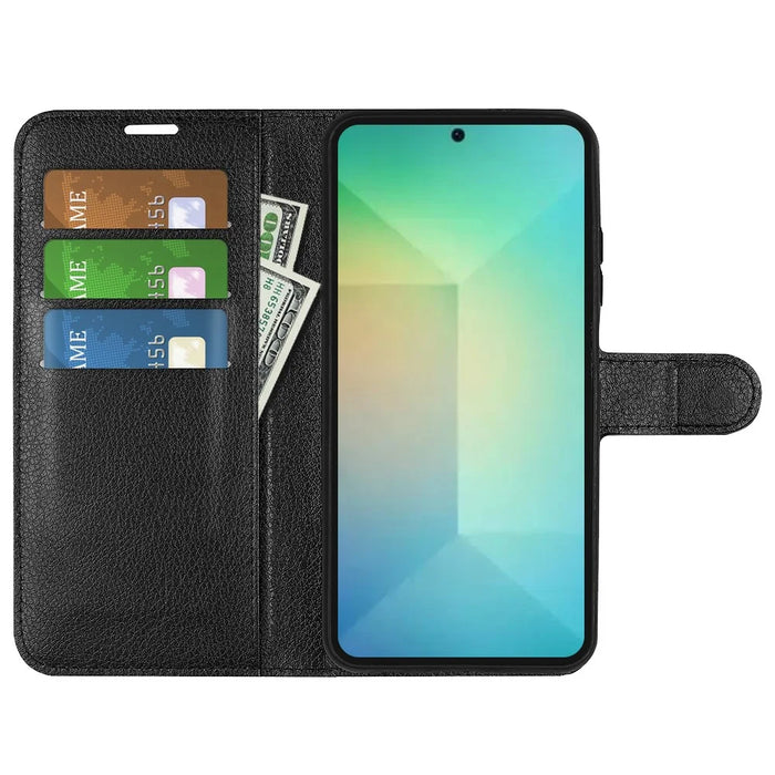 For Samsung Galaxy S25 Case Litchi Texture Shockproof Leather Wallet Phone Cover - Black - 2