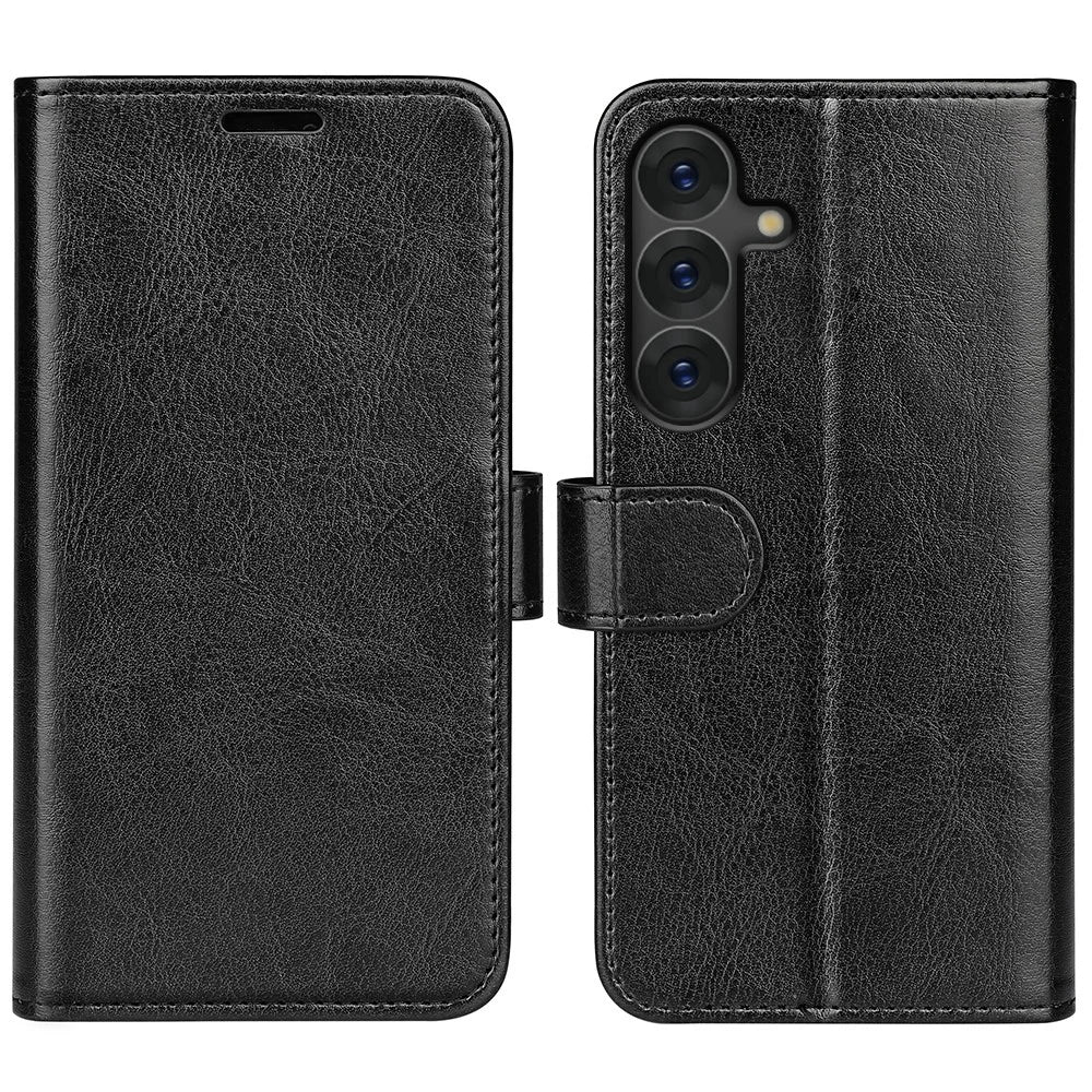 For Samsung Galaxy S25 Wallet Case Crazy Horse Texture Stand Leather Phone Cover - Black - 1