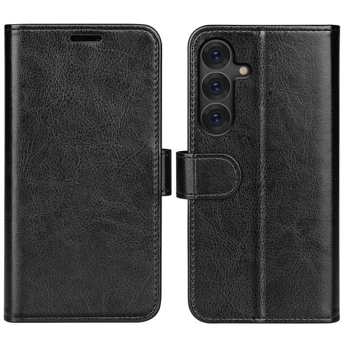 For Samsung Galaxy S25 Wallet Case Crazy Horse Texture Stand Leather Phone Cover - Black - 1