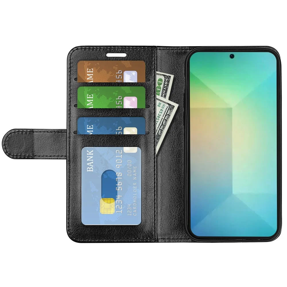 For Samsung Galaxy S25 Wallet Case Crazy Horse Texture Stand Leather Phone Cover - Black - 2