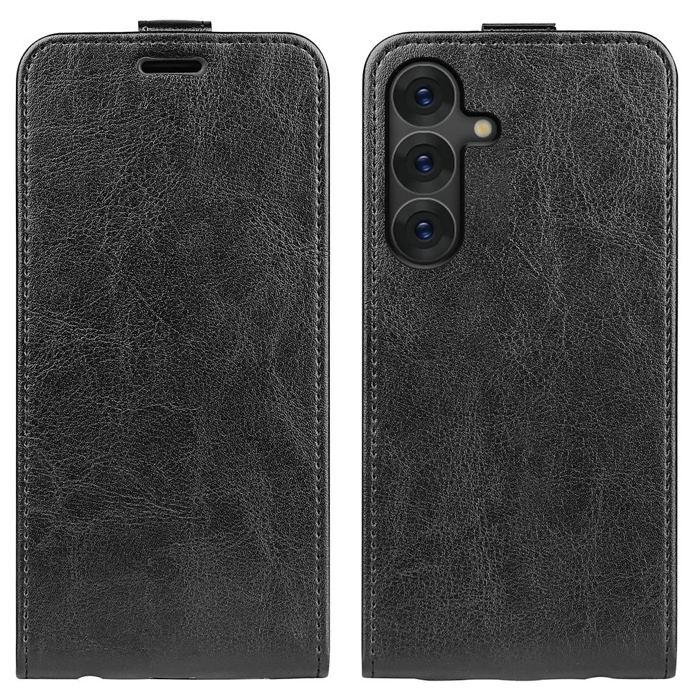 For Samsung Galaxy S25 Case with Card Slots Vertical Flip Leather Phone Cover - Black - 1