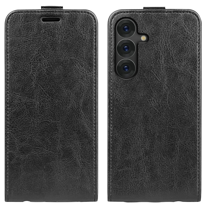 For Samsung Galaxy S25 Case with Card Slots Vertical Flip Leather Phone Cover - Black - 1