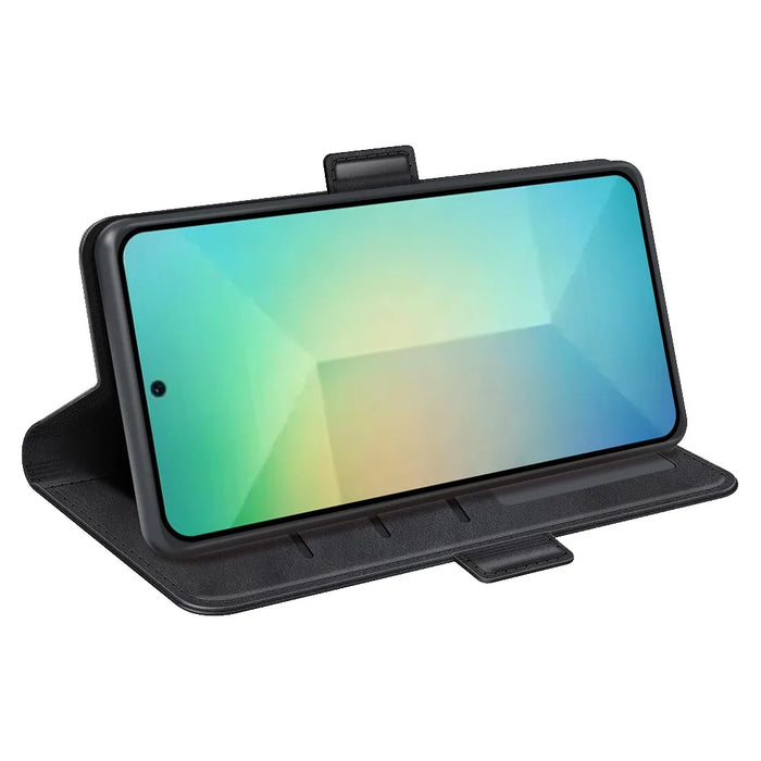 For Samsung Galaxy S25 Stand Case Calf Texture Leather Wallet Phone Cover - Black - 3
