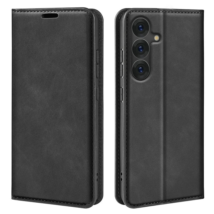 For Samsung Galaxy S25 Case Skin-Touch Leather Wallet Phone Cover - Black - 1