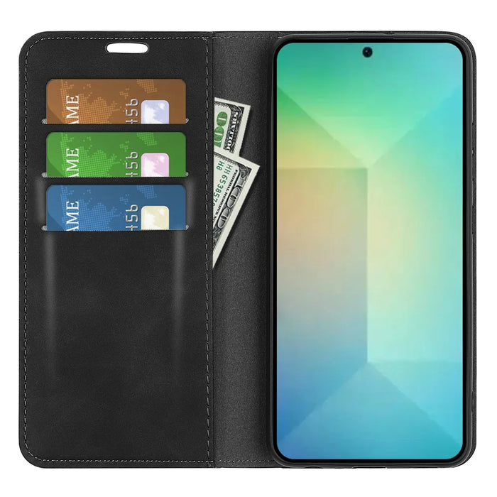 For Samsung Galaxy S25 Case Skin-Touch Leather Wallet Phone Cover - Black - 2