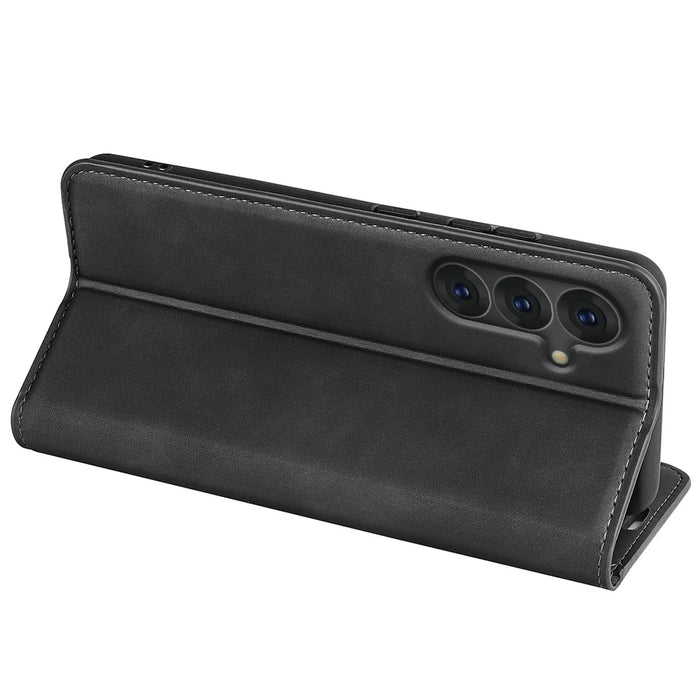 For Samsung Galaxy S25 Case Skin-Touch Leather Wallet Phone Cover - Black - 4