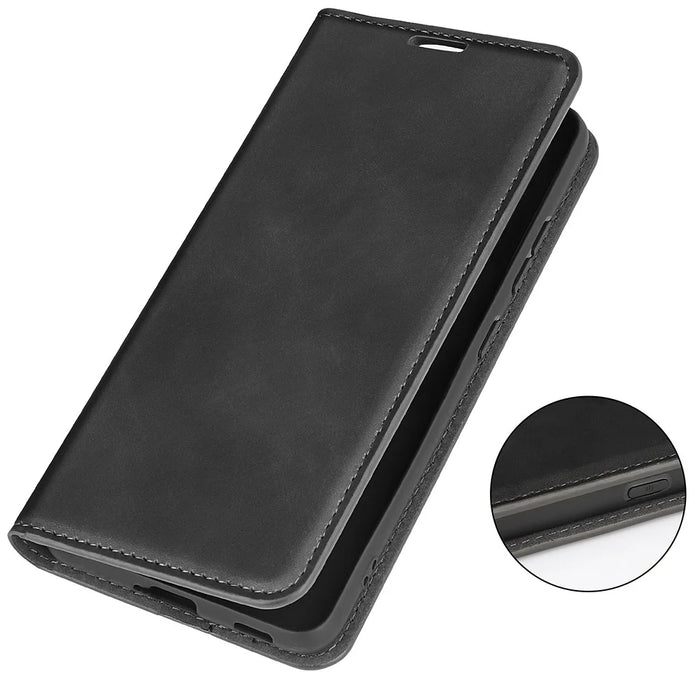For Samsung Galaxy S25 Case Skin-Touch Leather Wallet Phone Cover - Black - 7