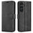 For Samsung Galaxy S25 Stand Case Anti-Scratch Calf Texture Leather Phone Cover - Black - 1