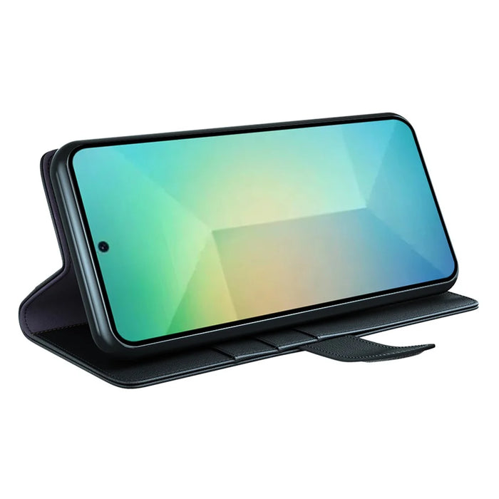 For Samsung Galaxy S25 Case Genuine Split Leather Phone Cover with Wallet Stand - Black - 3