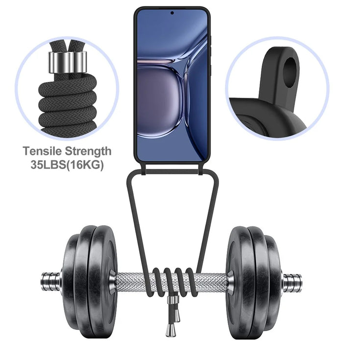 For Samsung Galaxy S25+ Case Liquid Silicone Card Holder Phone Back Cover with Lanyard - Black - 4