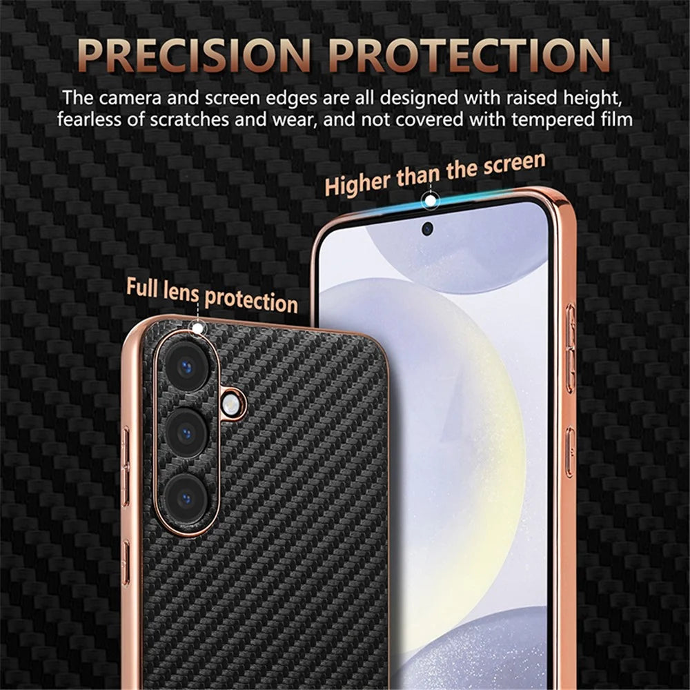 AZNS For Samsung Galaxy S25+ Case Electroplating Carbon Fiber Texture PU+TPU Phone Cover - Black - 6