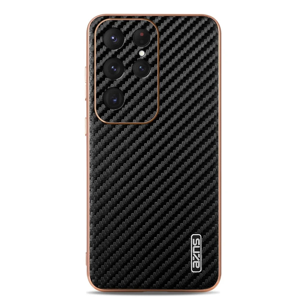 AZNS For Samsung Galaxy S25 Ultra Case Electroplating Carbon Fiber Texture PU+TPU Phone Cover - Black - 2