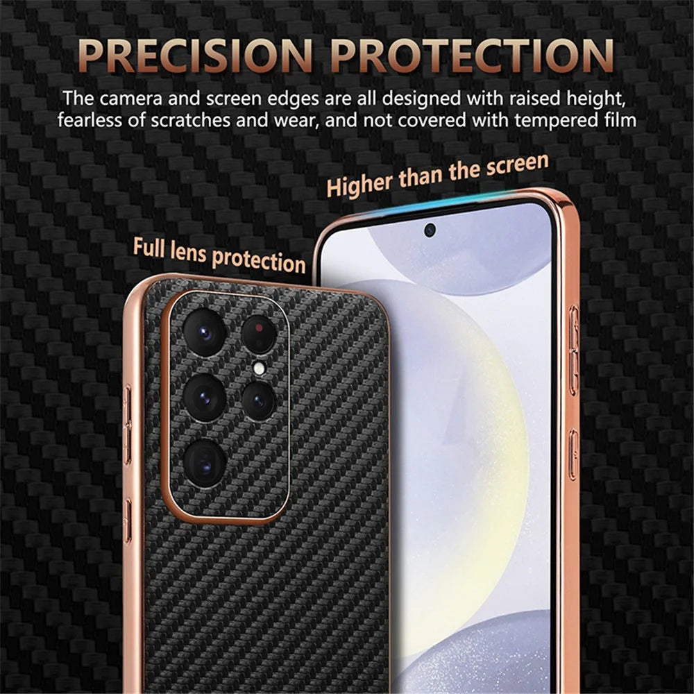 AZNS For Samsung Galaxy S25 Ultra Case Electroplating Carbon Fiber Texture PU+TPU Phone Cover - Black - 5