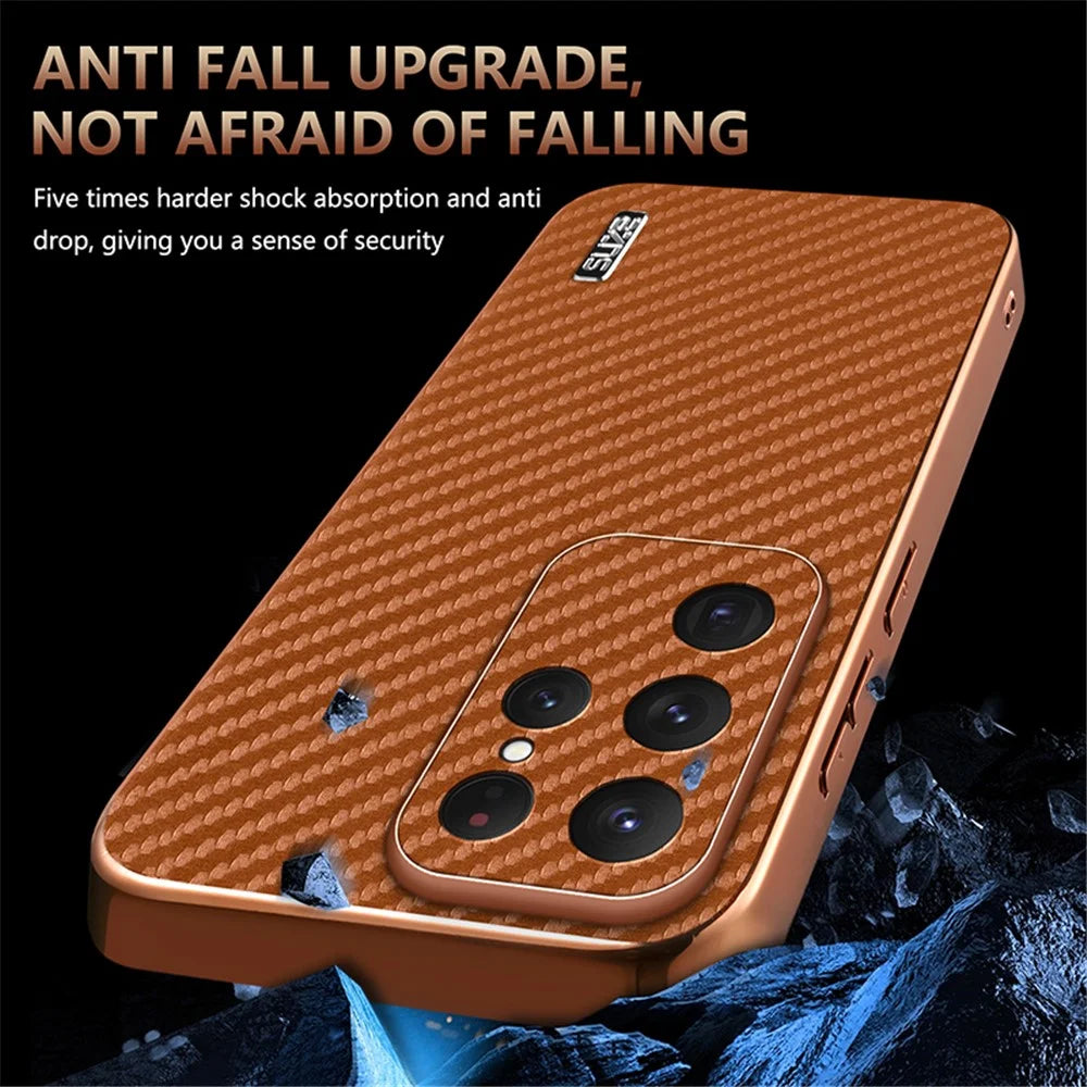 AZNS For Samsung Galaxy S25 Ultra Case Electroplating Carbon Fiber Texture PU+TPU Phone Cover - Black - 6