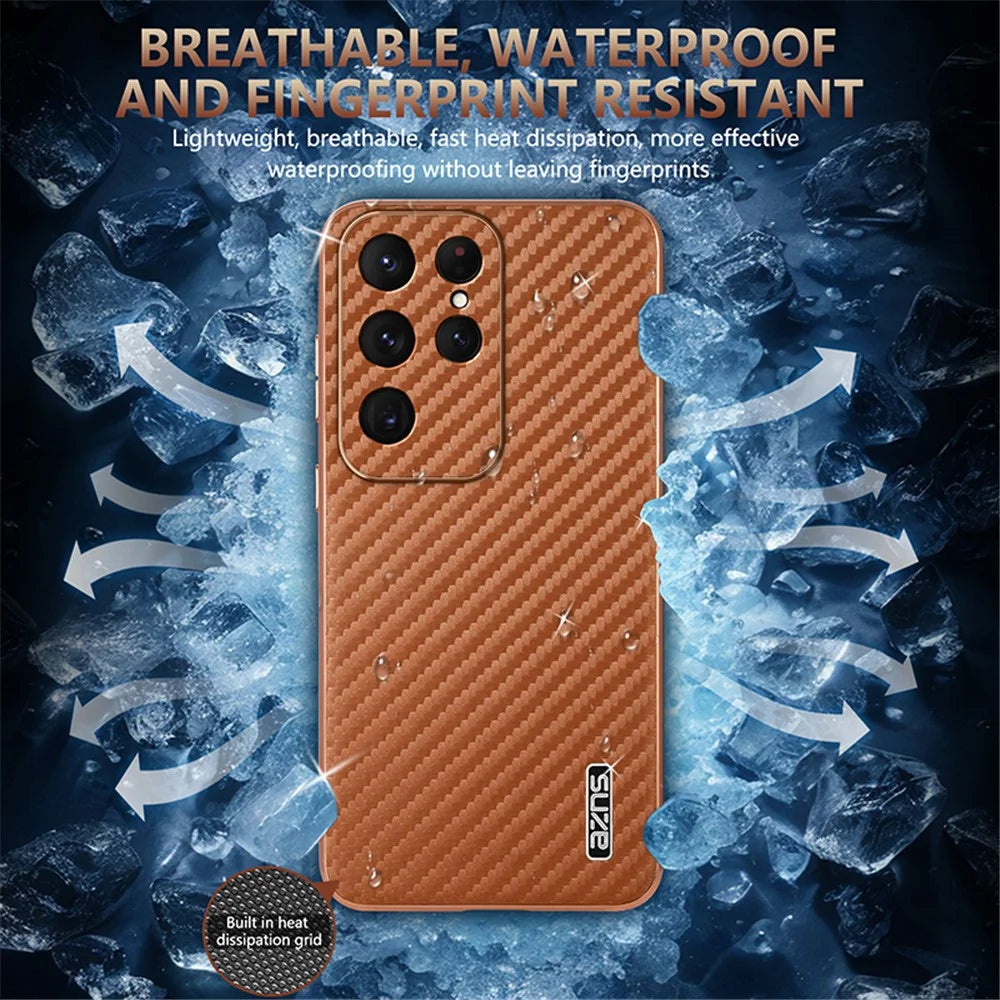 AZNS For Samsung Galaxy S25 Ultra Case Electroplating Carbon Fiber Texture PU+TPU Phone Cover - Black - 7