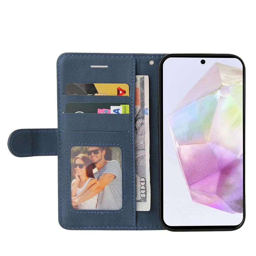 For Google Pixel 9a Leather Case Wallet Stand Color Splicing Phone Cover  - Blue - 2