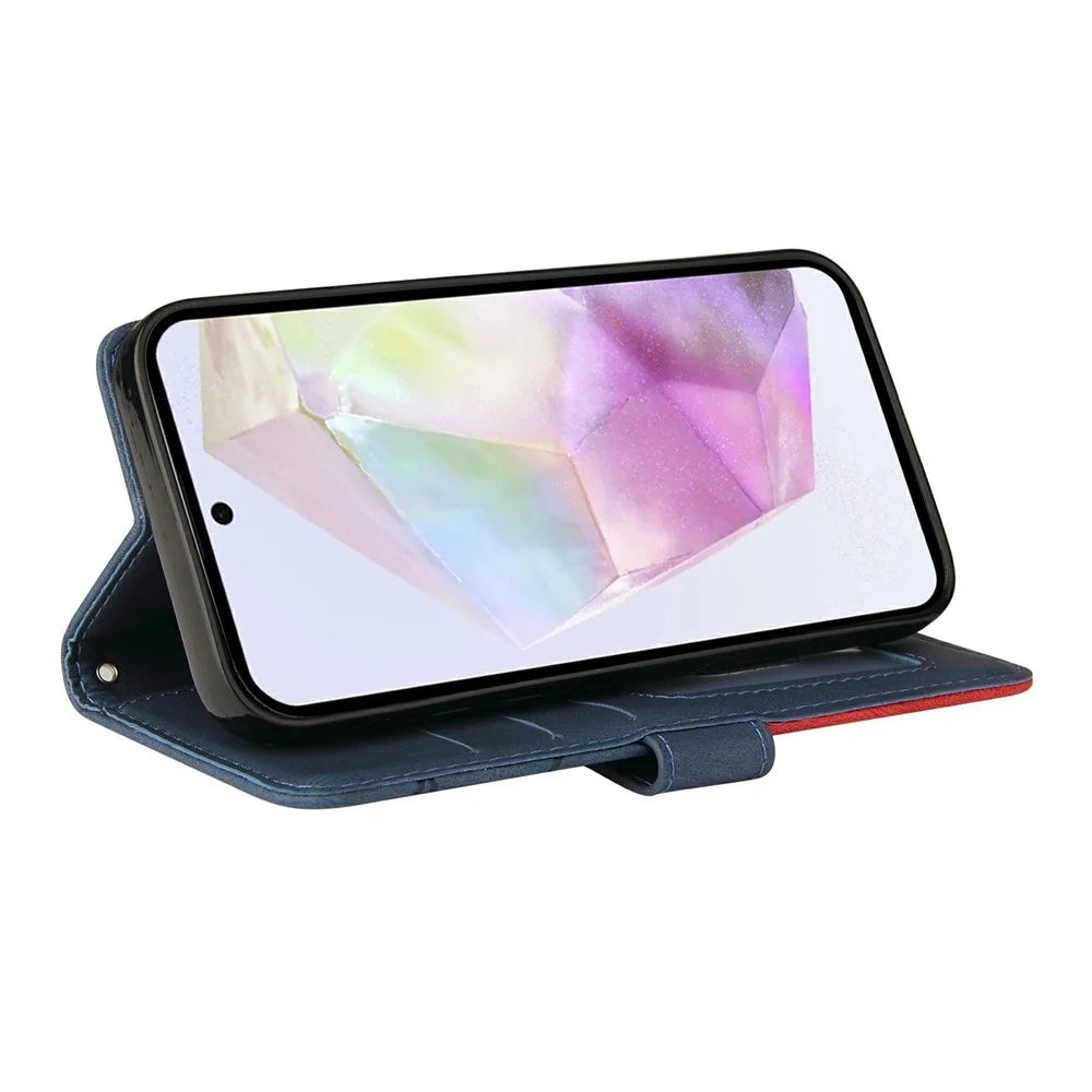 For Google Pixel 9a Leather Case Wallet Stand Color Splicing Phone Cover  - Blue - 3