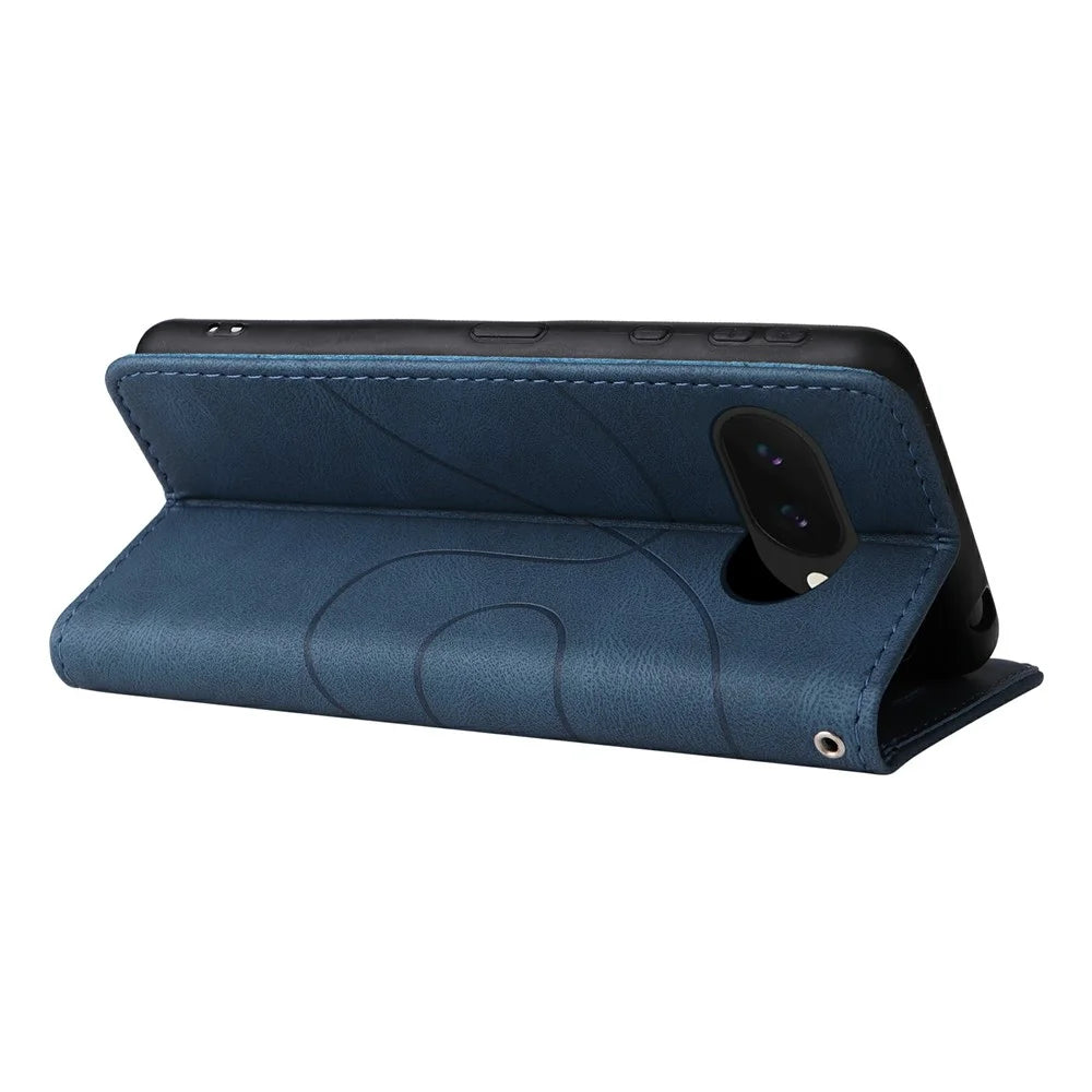 For Google Pixel 9a Leather Case Wallet Stand Color Splicing Phone Cover  - Blue - 5