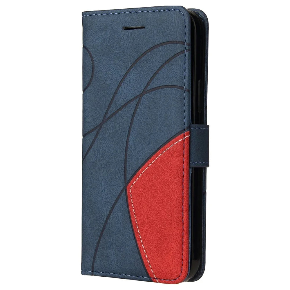 For Google Pixel 9a Leather Case Wallet Stand Color Splicing Phone Cover  - Blue - 7