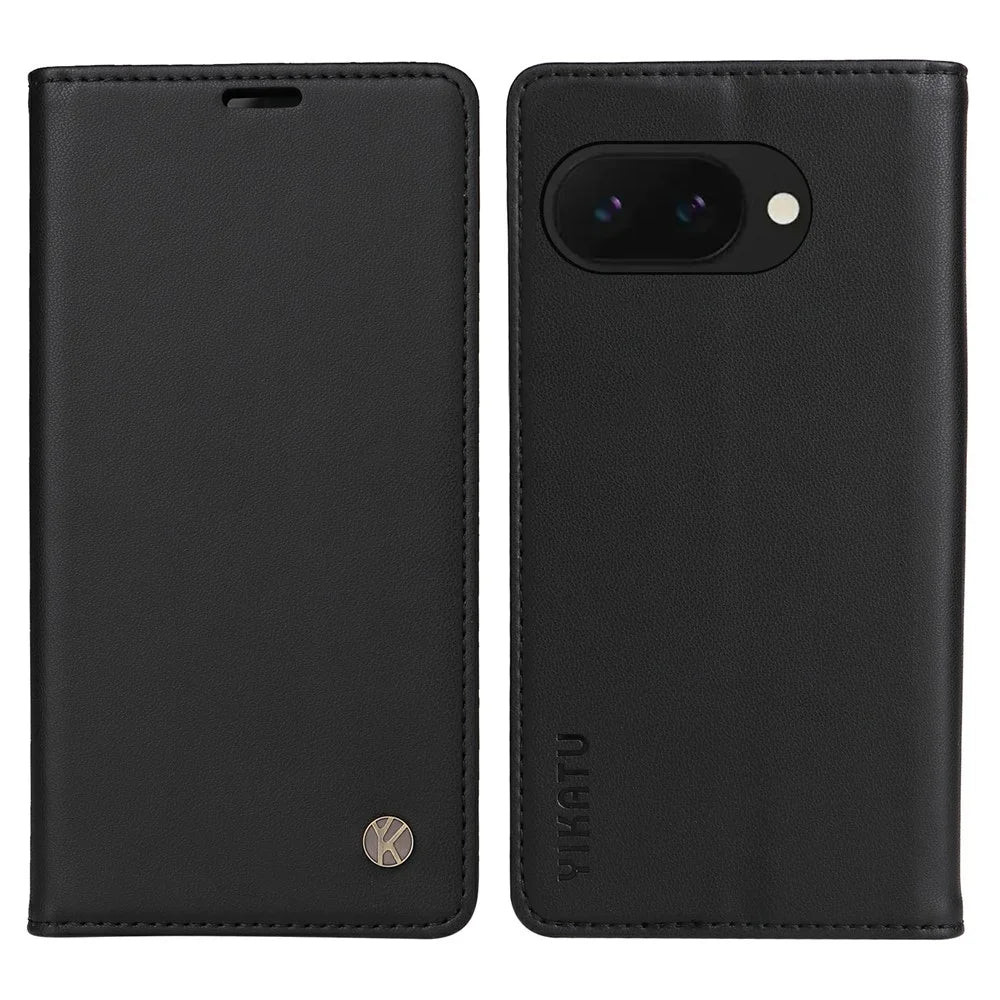 YIKATU YK-001 For Google Pixel 9a Case Stand Leather Phone Cover Strong Magnetic Closure - Black - 1