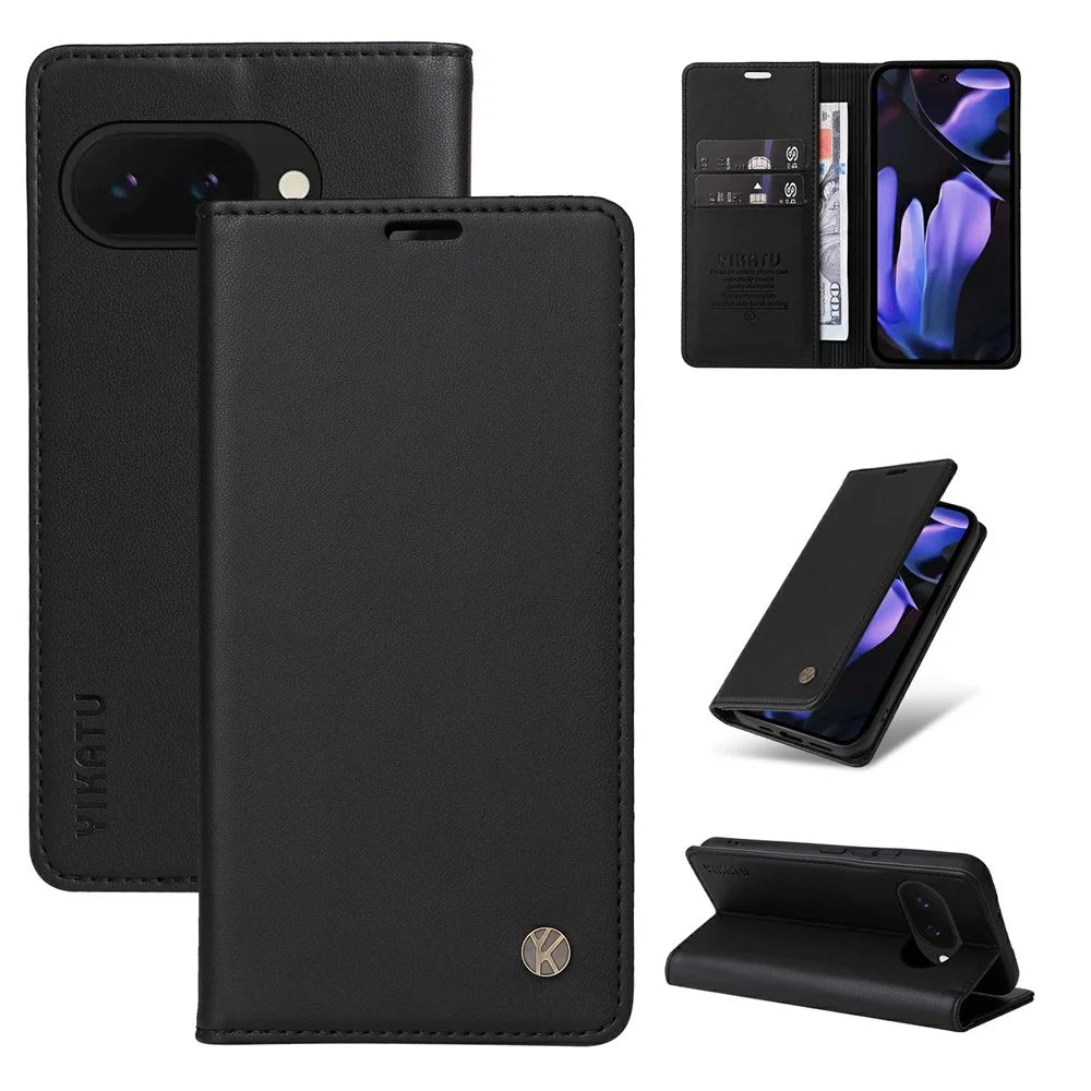 YIKATU YK-001 For Google Pixel 9a Case Stand Leather Phone Cover Strong Magnetic Closure - Black - 7