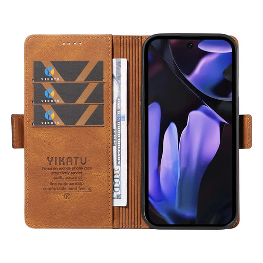 YIKATU YK-005 For Google Pixel 9a Case PU Leather Wallet Phone Cover Skin Touch Feeling - Brown - 2