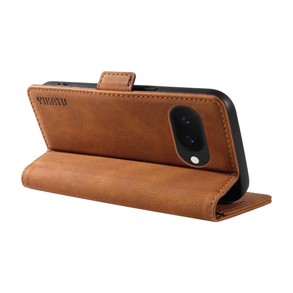 YIKATU YK-005 For Google Pixel 9a Case PU Leather Wallet Phone Cover Skin Touch Feeling - Brown - 4
