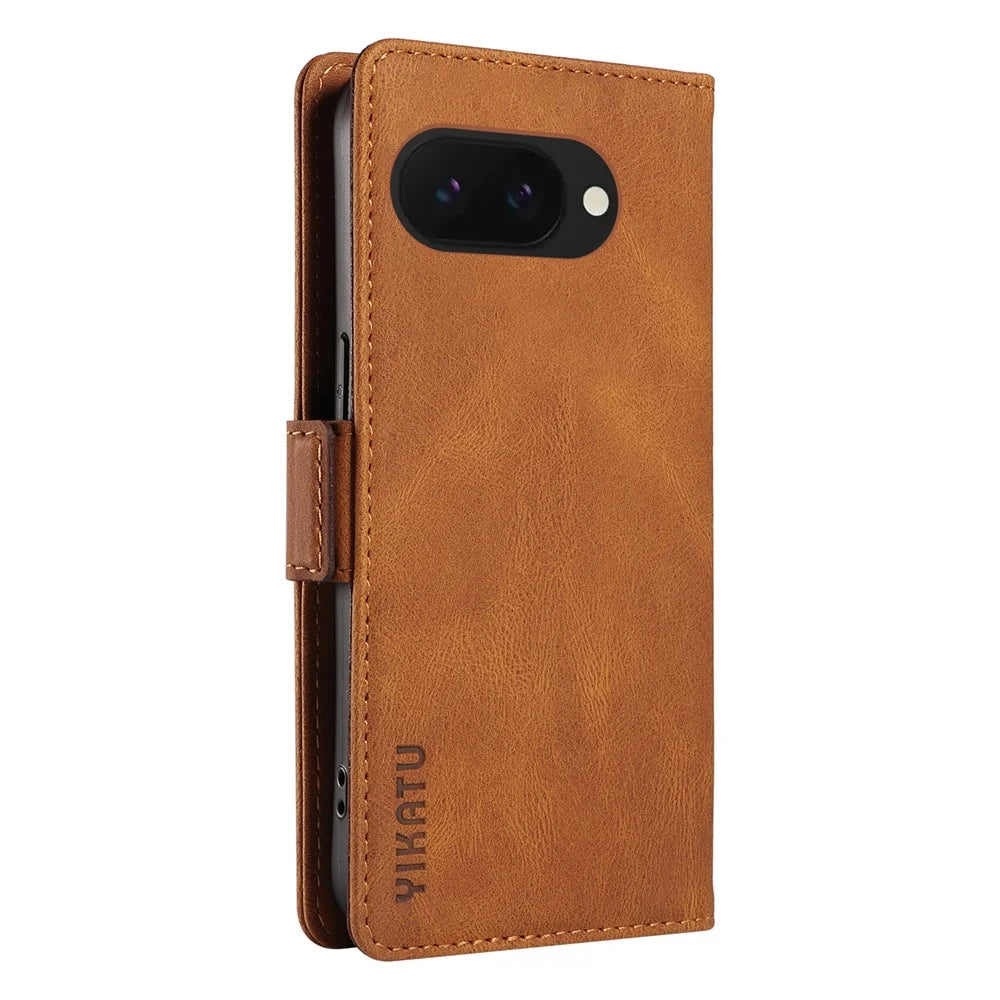 YIKATU YK-005 For Google Pixel 9a Case PU Leather Wallet Phone Cover Skin Touch Feeling - Brown - 6