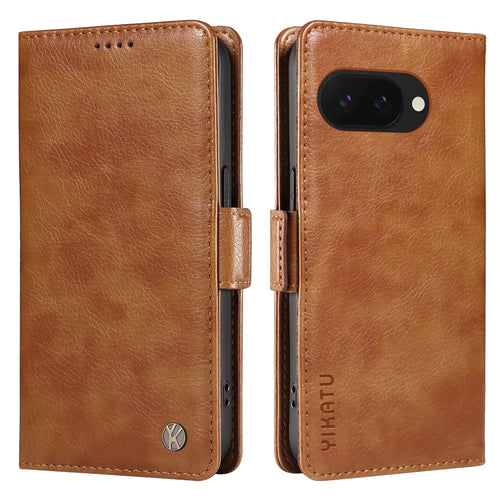 YIKATU YK-007 For Google Pixel 9a Case Side Buckle PU Leather Phone Cover Litchi Texture - Brown - 1