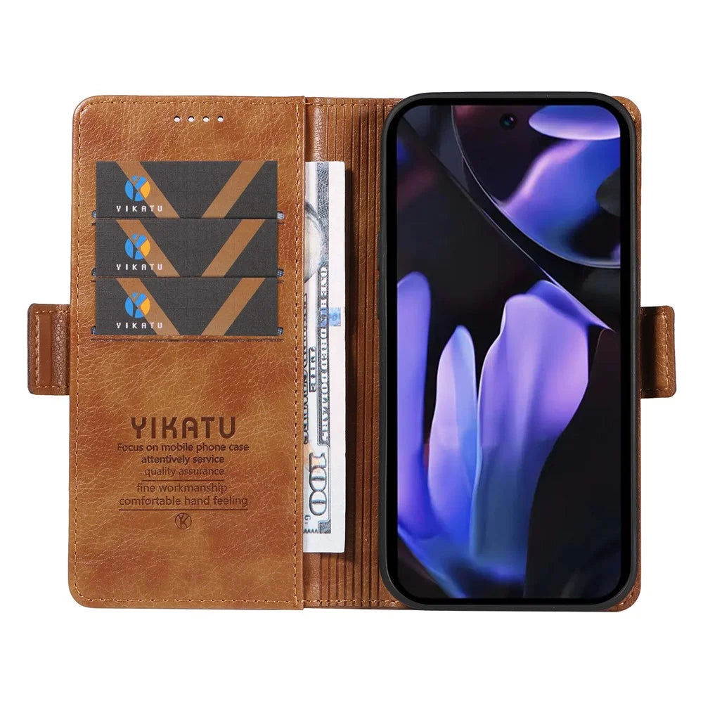 YIKATU YK-007 For Google Pixel 9a Case Side Buckle PU Leather Phone Cover Litchi Texture - Brown - 2