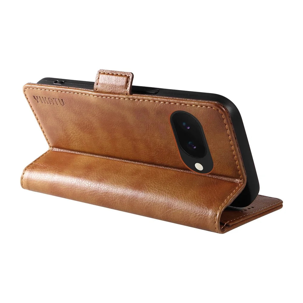 YIKATU YK-007 For Google Pixel 9a Case Side Buckle PU Leather Phone Cover Litchi Texture - Brown - 4