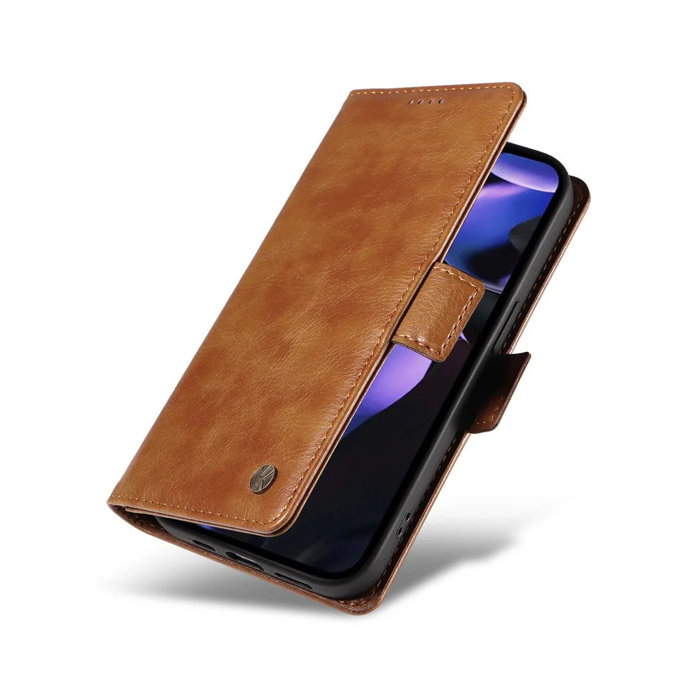 YIKATU YK-007 For Google Pixel 9a Case Side Buckle PU Leather Phone Cover Litchi Texture - Brown - 5