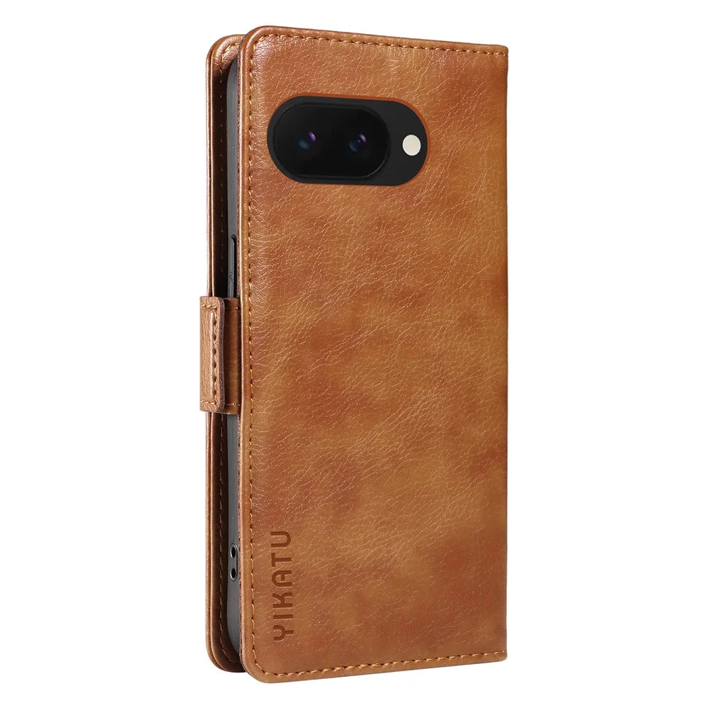 YIKATU YK-007 For Google Pixel 9a Case Side Buckle PU Leather Phone Cover Litchi Texture - Brown - 7