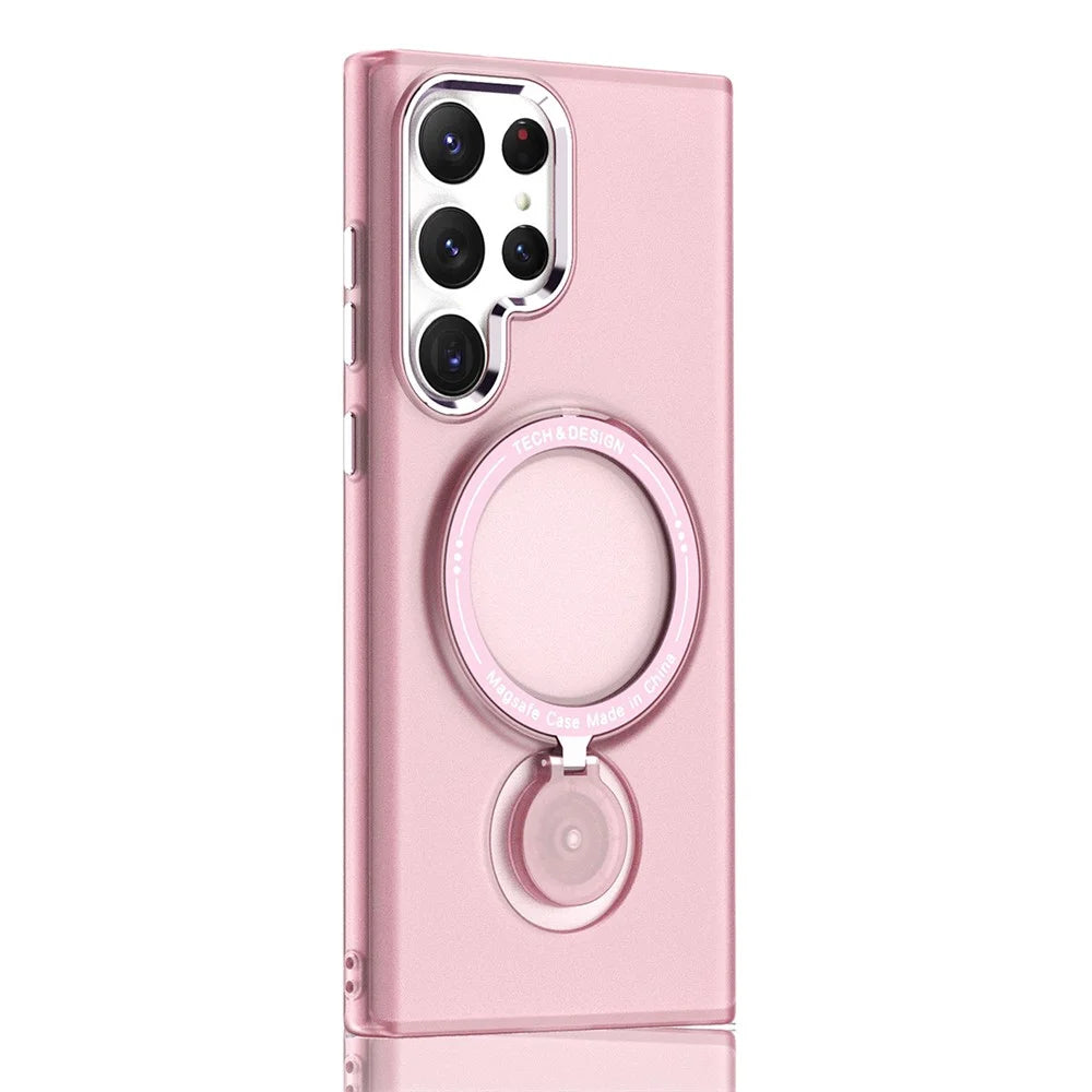 For Samsung Galaxy S24 Ultra Magnetic Case Kickstand TPU + PC Phone Back Cover - Pink - 1