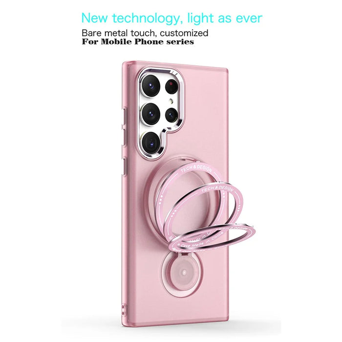 For Samsung Galaxy S24 Ultra Magnetic Case Kickstand TPU + PC Phone Back Cover - Pink - 5
