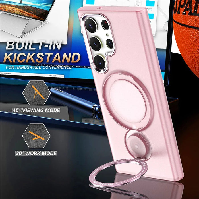 For Samsung Galaxy S24 Ultra Magnetic Case Kickstand TPU + PC Phone Back Cover - Pink - 6