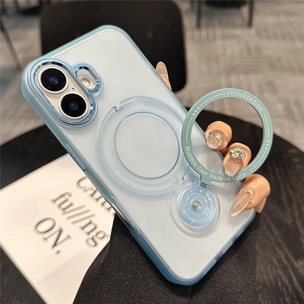 For iPhone 16 Magnetic Case Kickstand TPU + PC Phone Back Cover - Blue - 1