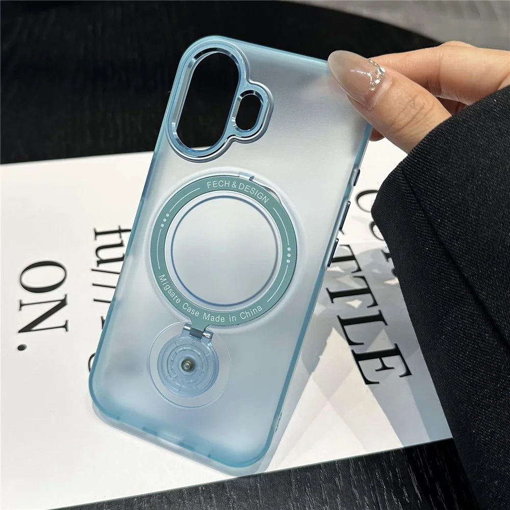 For iPhone 16 Magnetic Case Kickstand TPU + PC Phone Back Cover - Blue - 2