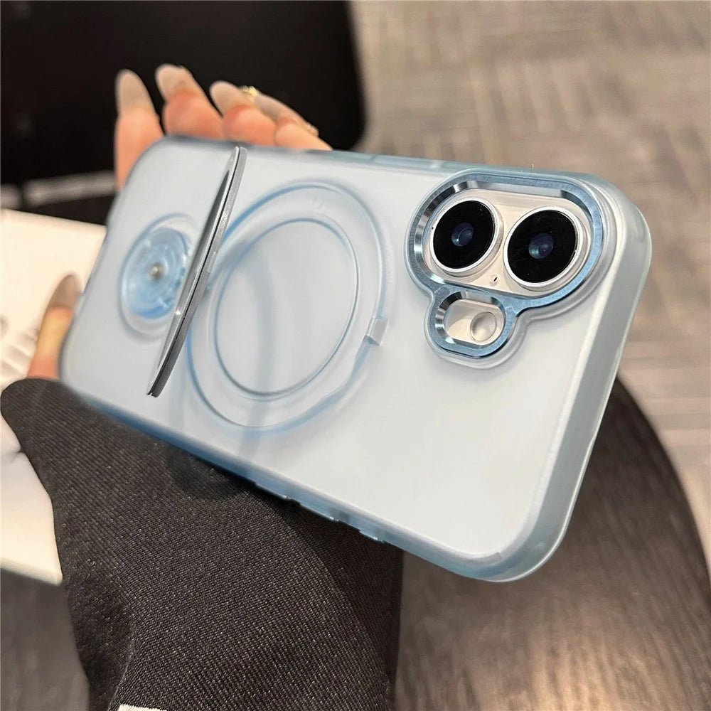 For iPhone 16 Magnetic Case Kickstand TPU + PC Phone Back Cover - Blue - 3