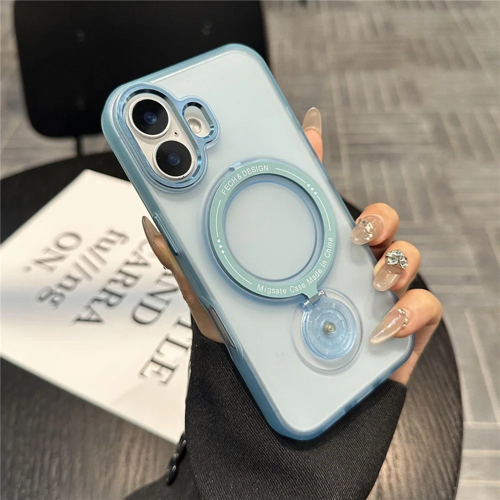 For iPhone 16 Magnetic Case Kickstand TPU + PC Phone Back Cover - Blue - 4