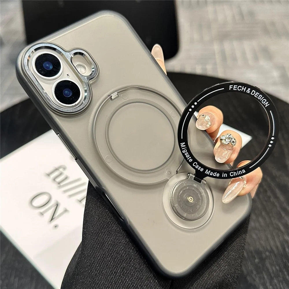 For iPhone 16 Plus Magnetic Case Kickstand TPU + PC Phone Back Cover - Black - 1