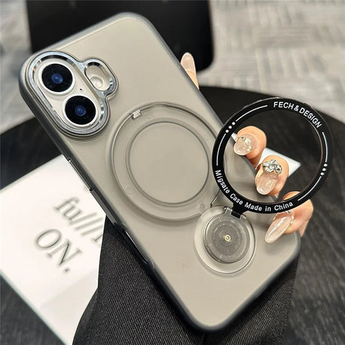 For iPhone 16 Plus Magnetic Case Kickstand TPU + PC Phone Back Cover - Black - 1
