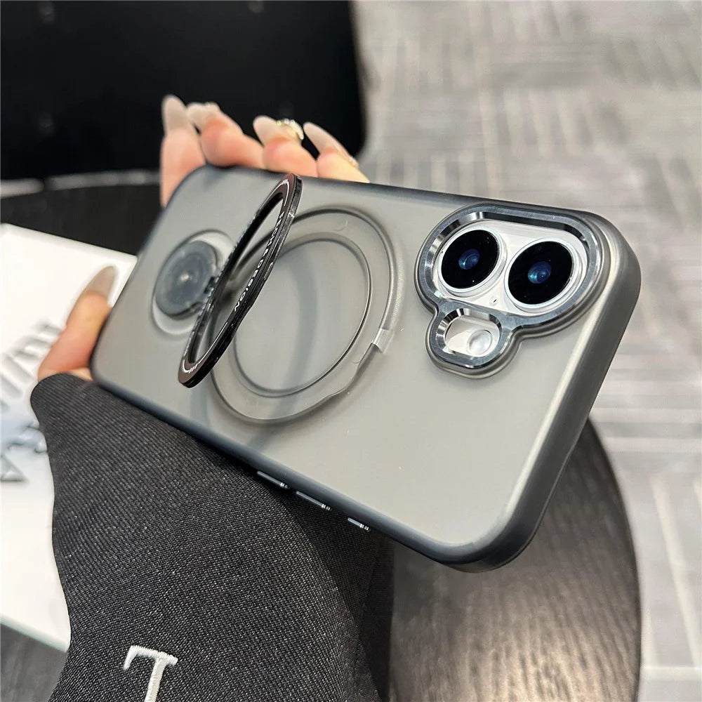 For iPhone 16 Plus Magnetic Case Kickstand TPU + PC Phone Back Cover - Black - 3