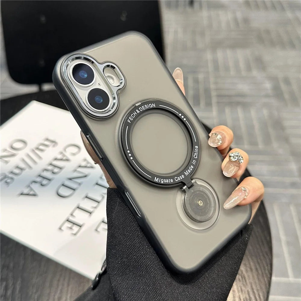For iPhone 16 Plus Magnetic Case Kickstand TPU + PC Phone Back Cover - Black - 4