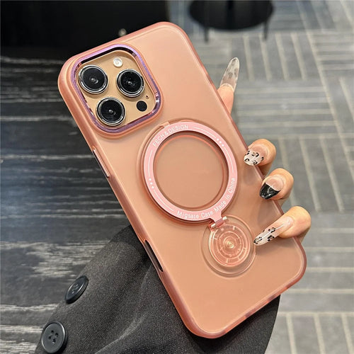 For iPhone 16 Pro Magnetic Case Kickstand TPU + PC Phone Back Cover - Pink - 1